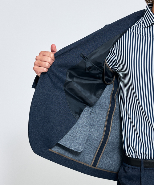 ABAHOUSE（アバハウス）の「【セットアップ対応】デニムライク ジャケット / FLEX JACKET / 2WAYストレッチ 防シワ性 手洗い可（セットアップ・メンズ・ブラウン/ダークネイビー/インディゴブルー・44/46/48/50）」の12枚目の写真