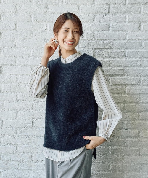 FOUND GOOD（ファウンドグッド）の「シャギーニットベスト（ベスト・レディース・アイボリー/ブラック/グレー系2・L/M）」の6枚目の写真