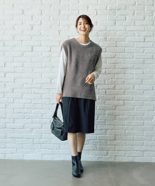 FOUND GOOD（ファウンドグッド）の「シャギーニットベスト（ベスト・レディース・アイボリー/ブラック/グレー系2・L/M）」の9枚目の写真