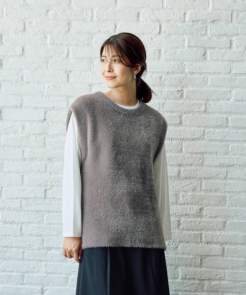 FOUND GOOD（ファウンドグッド）の「シャギーニットベスト（ベスト・レディース・アイボリー/ブラック/グレー系2・L/M）」の11枚目の写真