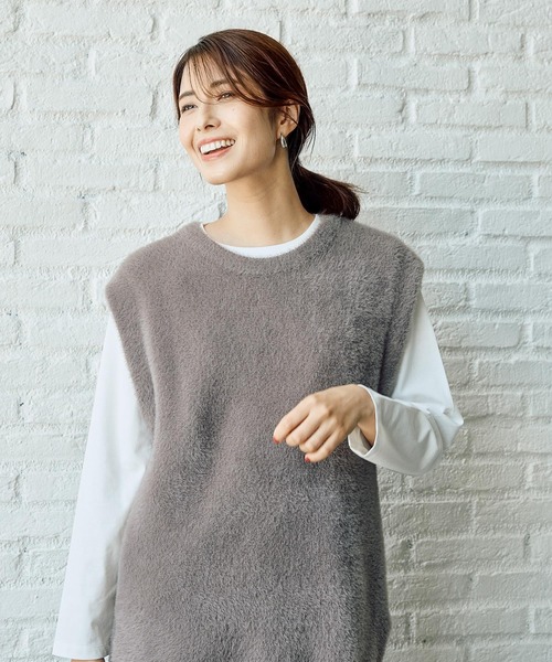 FOUND GOOD（ファウンドグッド）の「シャギーニットベスト（ベスト・レディース・アイボリー/ブラック/グレー系2・L/M）」の12枚目の写真