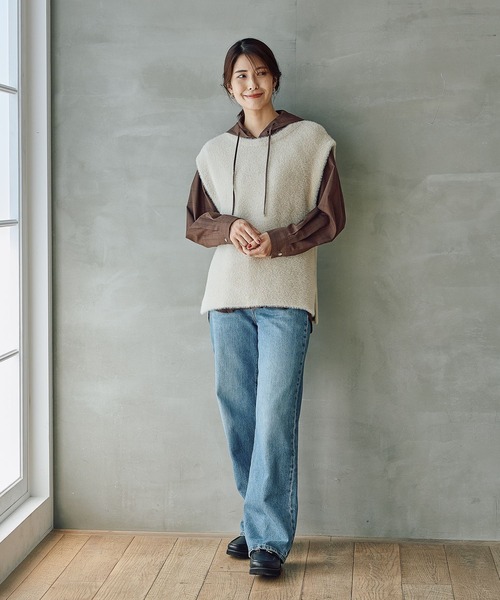 FOUND GOOD（ファウンドグッド）の「シャギーニットベスト（ベスト・レディース・アイボリー/ブラック/グレー系2・L/M）」の13枚目の写真