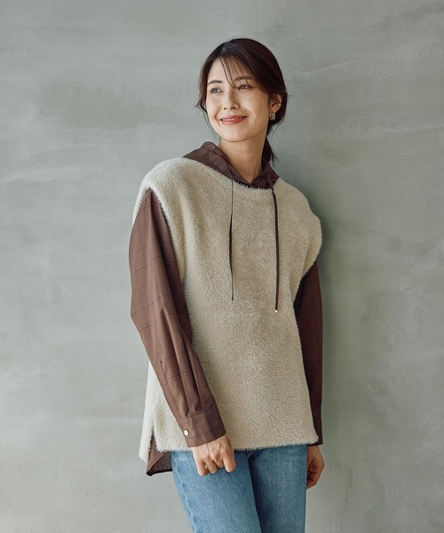 FOUND GOOD（ファウンドグッド）の「シャギーニットベスト（ベスト・レディース・アイボリー/ブラック/グレー系2・L/M）」の15枚目の写真