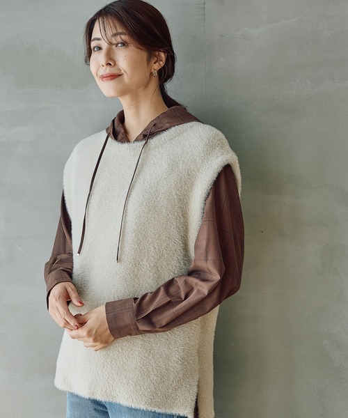 FOUND GOOD（ファウンドグッド）の「シャギーニットベスト（ベスト・レディース・アイボリー/ブラック/グレー系2・L/M）」の16枚目の写真