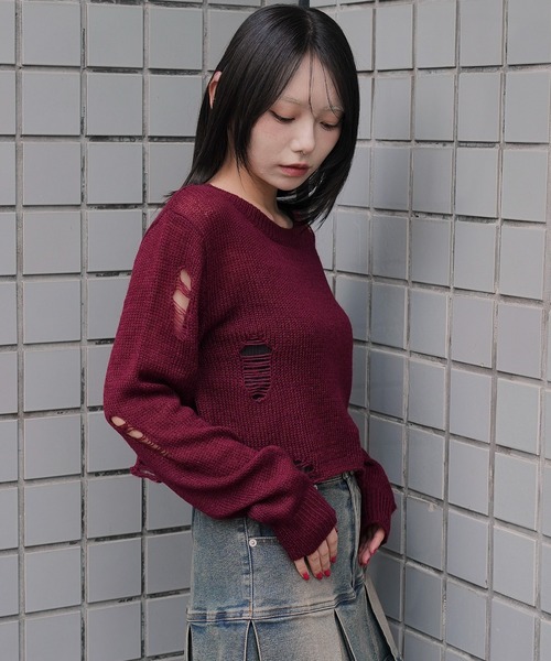 WEGO（ウィゴー）の「WEGO/モヘアタッチダメージショートニット（ニット/セーター・レディース・ホワイト系その他5/ワイン/チャコール/ネイビー・FREE）」の13枚目の写真