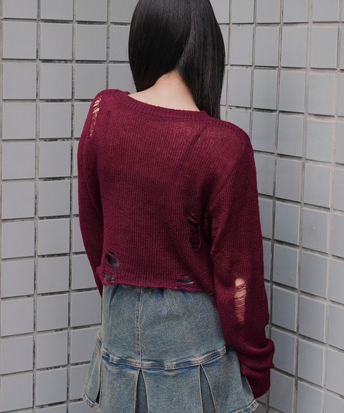 WEGO（ウィゴー）の「WEGO/モヘアタッチダメージショートニット（ニット/セーター・レディース・ホワイト系その他5/ワイン/チャコール/ネイビー・FREE）」の14枚目の写真