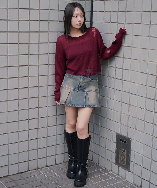 WEGO（ウィゴー）の「WEGO/モヘアタッチダメージショートニット（ニット/セーター・レディース・ホワイト系その他5/ワイン/チャコール/ネイビー・FREE）」の15枚目の写真