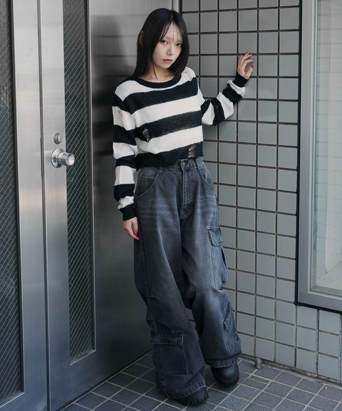 WEGO（ウィゴー）の「WEGO/モヘアタッチダメージショートニット（ニット/セーター・レディース・ホワイト系その他5/ワイン/チャコール/ネイビー・FREE）」の6枚目の写真