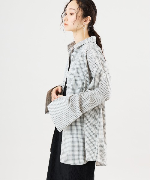 Muscat(マスカット)の「オーバーサイズ チェックシャツ(シャツ/ブラウス・レディース・クリーム/ブラック・F)」の2枚目の写真