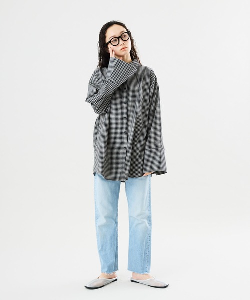 Muscat(マスカット)の「オーバーサイズ チェックシャツ(シャツ/ブラウス・レディース・クリーム/ブラック・F)」の3枚目の写真