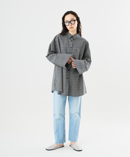 Muscat(マスカット)の「オーバーサイズ チェックシャツ(シャツ/ブラウス・レディース・クリーム/ブラック・F)」の4枚目の写真
