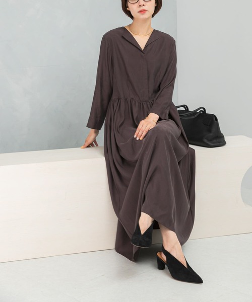 セール】キュプラ混フィブリルギャザーワンピース（ワンピース