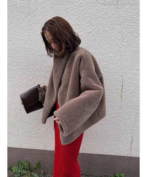 セール】【REVIVAL】フェイクムートンスタンドカラーコート（ムートン