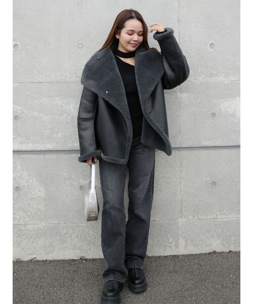 セール】【REVIVAL】フェイクムートンスタンドカラーコート（ムートン