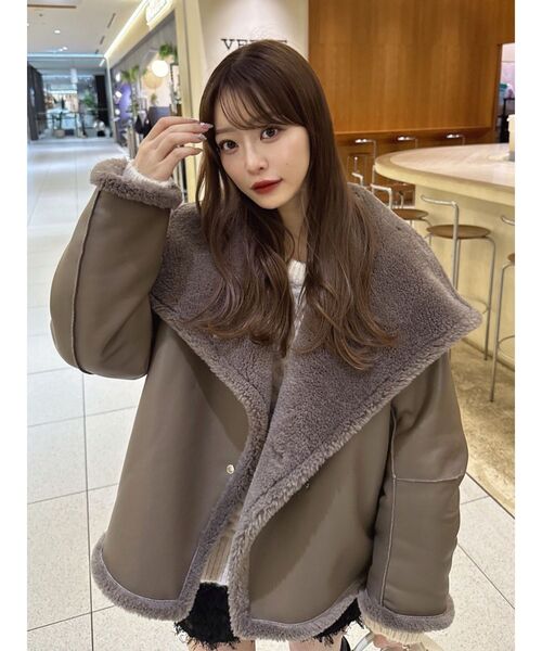 セール】【REVIVAL】フェイクムートンスタンドカラーコート（ムートン