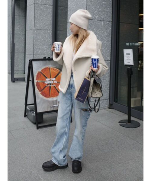 セール】【REVIVAL】フェイクムートンスタンドカラーコート（ムートン