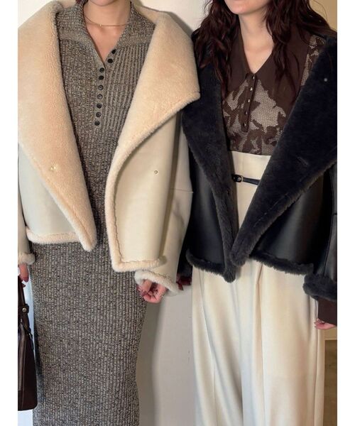 セール】【REVIVAL】フェイクムートンスタンドカラーコート（ムートン