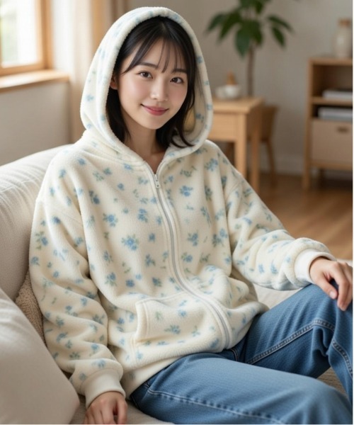 JEMORGAN（ジェーイーモーガン）の「【JEMORGAN / ジェーイーモーガン】花柄フリースダブルジップアップパーカー（パーカー・レディース・ピンク/ブルー/パープル・FREE）」の5枚目の写真
