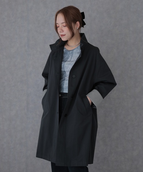 SUWDEE(スーディー)の「cotton stand collar coat(その他アウター・レディース・ダークグレー/ネイビー・FREE)」の1枚目の写真