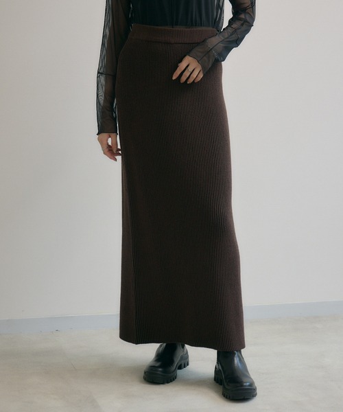 Paradise Picnic（パラダイスピクニック）の「cloche ストライプ見えニットスカート（スカート・レディース・ブラウン/ブラック・FREE）」の7枚目の写真
