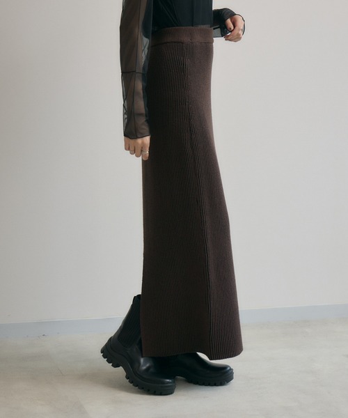 Paradise Picnic（パラダイスピクニック）の「cloche ストライプ見えニットスカート（スカート・レディース・ブラウン/ブラック・FREE）」の8枚目の写真