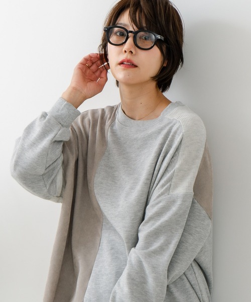 fort point（フォーポイント）の「【C-FORT POINT/フォートポイント】コーデュロイ ワッフル 切り替え チュニック（スウェット・レディース・チャコールグレー/カーキ/ブルー/杢グレー/レンガ・FREE）」の2枚目の写真