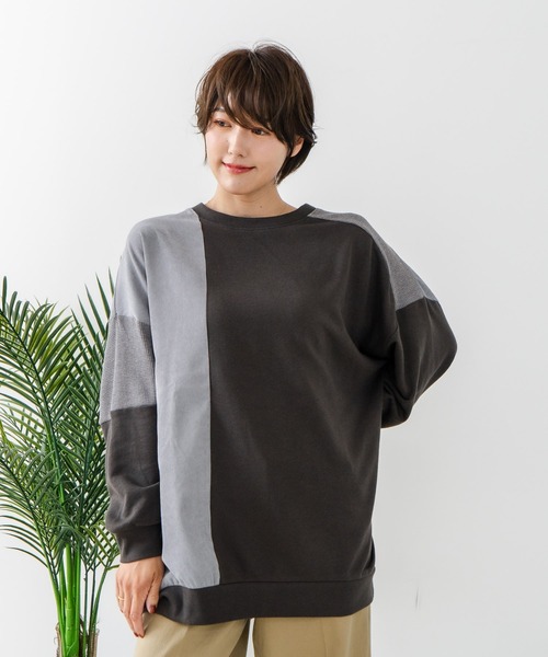 fort point（フォーポイント）の「【C-FORT POINT/フォートポイント】コーデュロイ ワッフル 切り替え チュニック（スウェット・レディース・チャコールグレー/カーキ/ブルー/杢グレー/レンガ・FREE）」の10枚目の写真