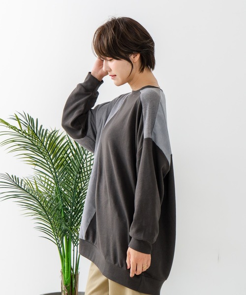 fort point（フォーポイント）の「【C-FORT POINT/フォートポイント】コーデュロイ ワッフル 切り替え チュニック（スウェット・レディース・チャコールグレー/カーキ/ブルー/杢グレー/レンガ・FREE）」の11枚目の写真
