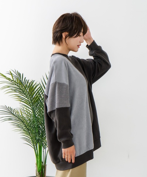 fort point（フォーポイント）の「【C-FORT POINT/フォートポイント】コーデュロイ ワッフル 切り替え チュニック（スウェット・レディース・チャコールグレー/カーキ/ブルー/杢グレー/レンガ・FREE）」の13枚目の写真