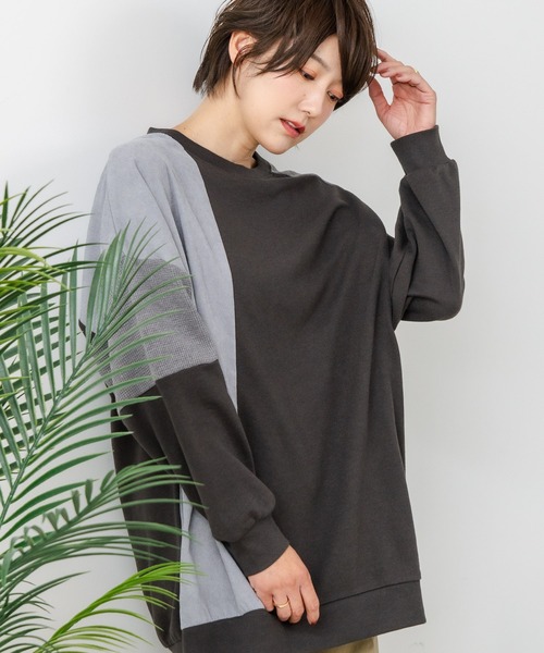 fort point（フォーポイント）の「【C-FORT POINT/フォートポイント】コーデュロイ ワッフル 切り替え チュニック（スウェット・レディース・チャコールグレー/カーキ/ブルー/杢グレー/レンガ・FREE）」の14枚目の写真