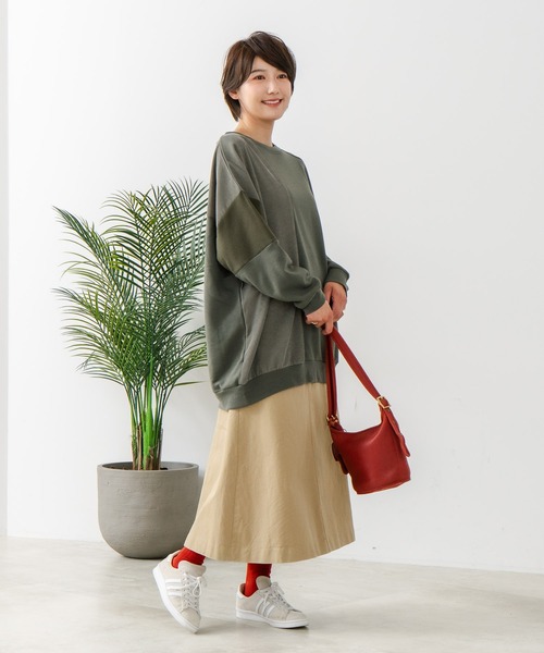 fort point（フォーポイント）の「【C-FORT POINT/フォートポイント】コーデュロイ ワッフル 切り替え チュニック（スウェット・レディース・チャコールグレー/カーキ/ブルー/杢グレー/レンガ・FREE）」の22枚目の写真