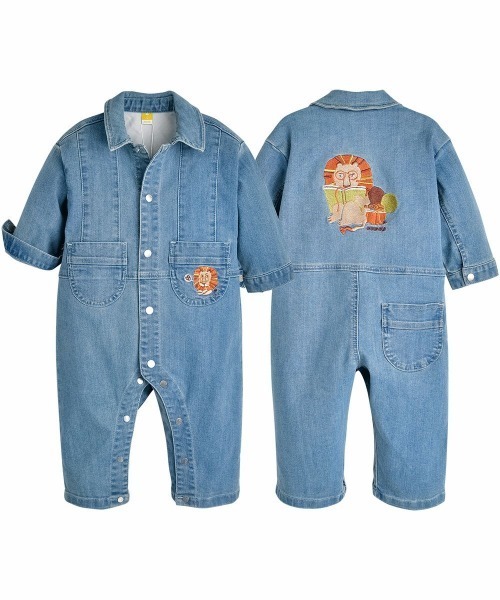 セール】ライオン刺繍デニムカバーオール（ロンパース