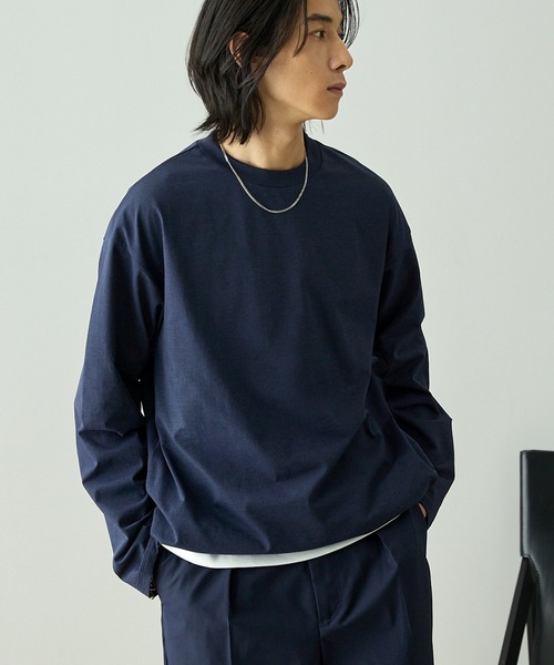 EMMA CLOTHES(エマクローズ)の「ドローストリング ストレッチ オーバーサイズロングスリーブTee / UVカット・撥水・イージーケア(Tシャツ/カットソー・メンズ・ブラック/グレイッシュベージュ/ライトグレー/ネイビー/チャコール・S/M/L)」の5枚目の写真