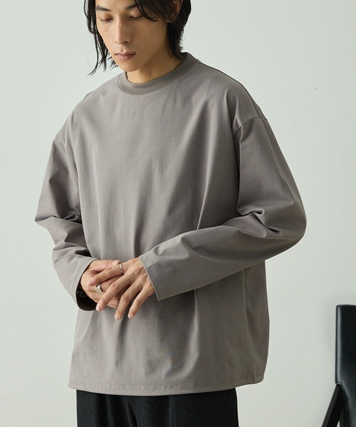 EMMA CLOTHES(エマクローズ)の「ドローストリング ストレッチ オーバーサイズロングスリーブTee / UVカット・撥水・イージーケア(Tシャツ/カットソー・メンズ・ブラック/グレイッシュベージュ/ライトグレー/ネイビー/チャコール・S/M/L)」の4枚目の写真