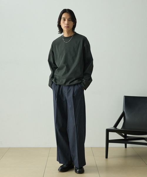 EMMA CLOTHES(エマクローズ)の「ドローストリング ストレッチ オーバーサイズロングスリーブTee / UVカット・撥水・イージーケア(Tシャツ/カットソー・メンズ・ブラック/グレイッシュベージュ/ライトグレー/ネイビー/チャコール・S/M/L)」の11枚目の写真