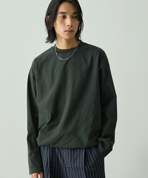 EMMA CLOTHES(エマクローズ)の「ドローストリング ストレッチ オーバーサイズロングスリーブTee / UVカット・撥水・イージーケア(Tシャツ/カットソー・メンズ・ブラック/グレイッシュベージュ/ライトグレー/ネイビー/チャコール・S/M/L)」の12枚目の写真