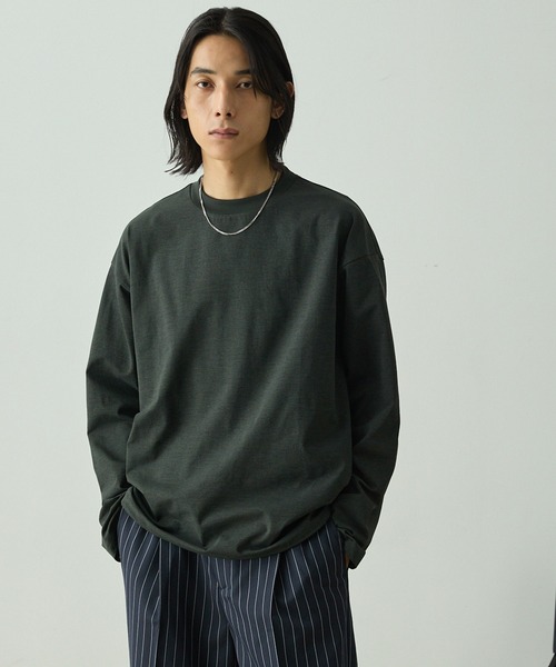 EMMA CLOTHES(エマクローズ)の「ドローストリング ストレッチ オーバーサイズロングスリーブTee / UVカット・撥水・イージーケア(Tシャツ/カットソー・メンズ・ブラック/グレイッシュベージュ/ライトグレー/ネイビー/チャコール・S/M/L)」の16枚目の写真