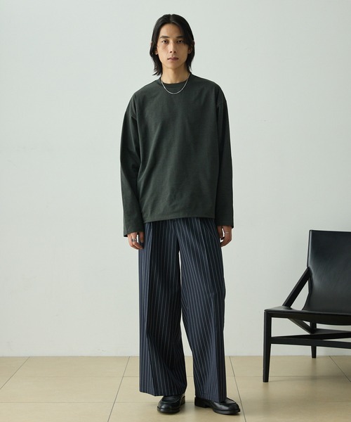 EMMA CLOTHES(エマクローズ)の「ドローストリング ストレッチ オーバーサイズロングスリーブTee / UVカット・撥水・イージーケア(Tシャツ/カットソー・メンズ・ブラック/グレイッシュベージュ/ライトグレー/ネイビー/チャコール・S/M/L)」の22枚目の写真