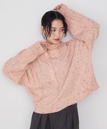 【forksy.】リボン付ミックスヤーンプルオーバーニットピンク