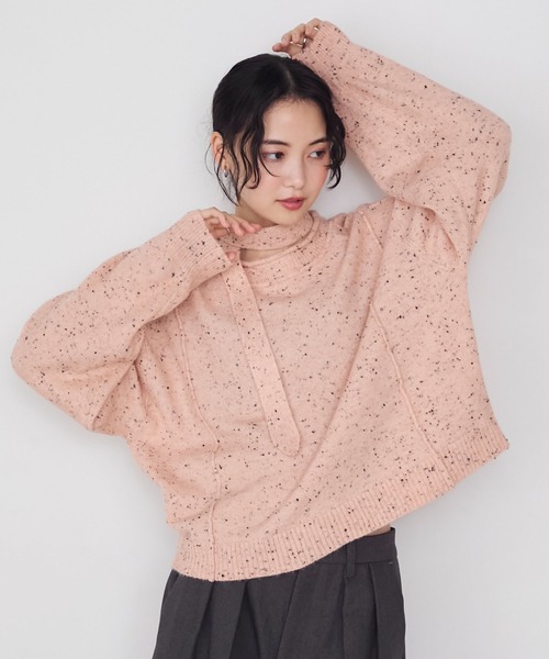 【forksy.】リボン付ミックスヤーンプルオーバーニット