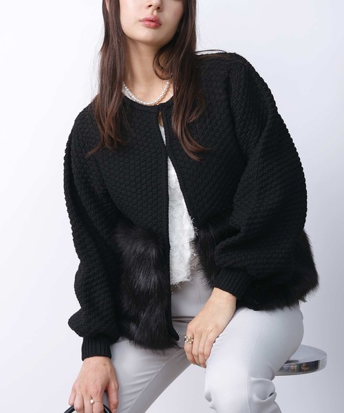 PICCIN PERLA（ピッチンペルラ）の「ファー切り替えカーディガン（カーディガン/ボレロ・レディース・ブラック/オフホワイト・M）」の3枚目の写真
