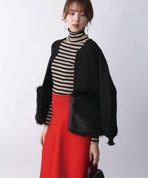 PICCIN PERLA（ピッチンペルラ）の「ファー切り替えカーディガン（カーディガン/ボレロ・レディース・ブラック/オフホワイト・M）」の6枚目の写真