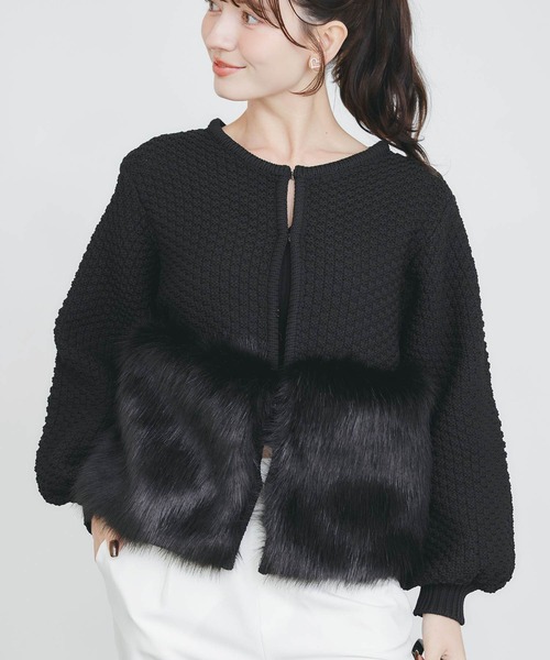 PICCIN PERLA（ピッチンペルラ）の「ファー切り替えカーディガン（カーディガン/ボレロ・レディース・ブラック/オフホワイト・M）」の7枚目の写真