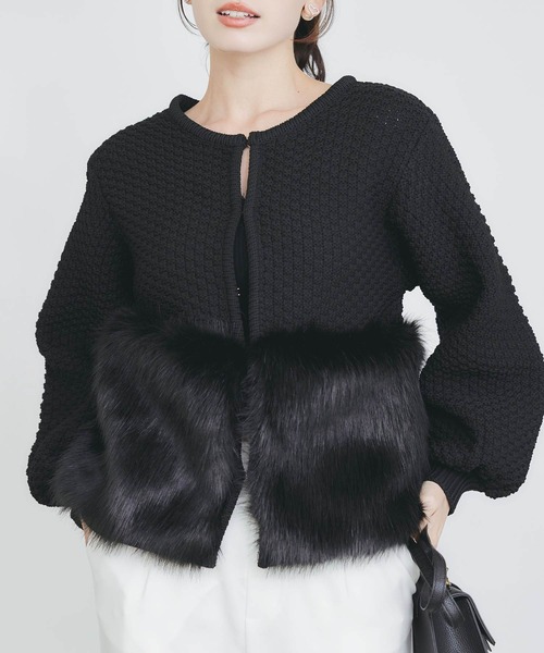 PICCIN PERLA（ピッチンペルラ）の「ファー切り替えカーディガン（カーディガン/ボレロ・レディース・ブラック/オフホワイト・M）」の8枚目の写真