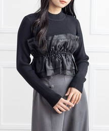 CLEAR BASIC | チュールドッキングリブニットトップス[大人 フェミニン 上品](ニット/セーター)