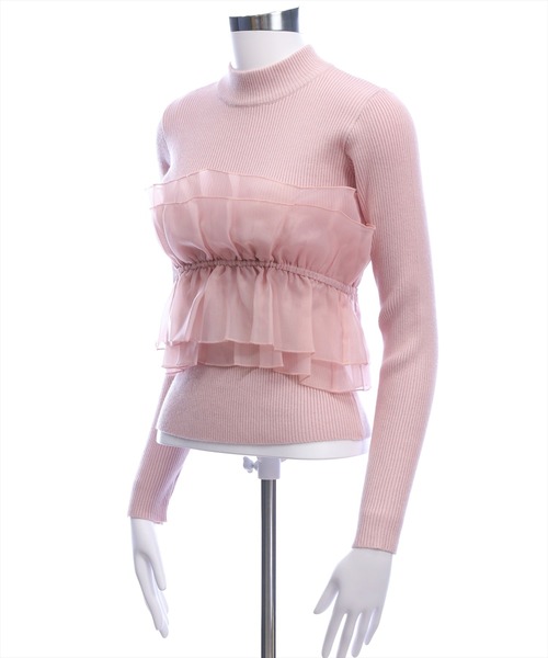 CLEAR BASIC（クリアベーシック）の「チュールドッキングリブニットトップス[大人 フェミニン 上品]（ニット/セーター・レディース・グレー/アイボリー/ブラック/ピンク・F）」の12枚目の写真