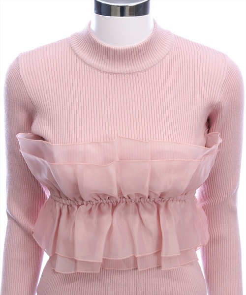 CLEAR BASIC（クリアベーシック）の「チュールドッキングリブニットトップス[大人 フェミニン 上品]（ニット/セーター・レディース・グレー/アイボリー/ブラック/ピンク・F）」の17枚目の写真