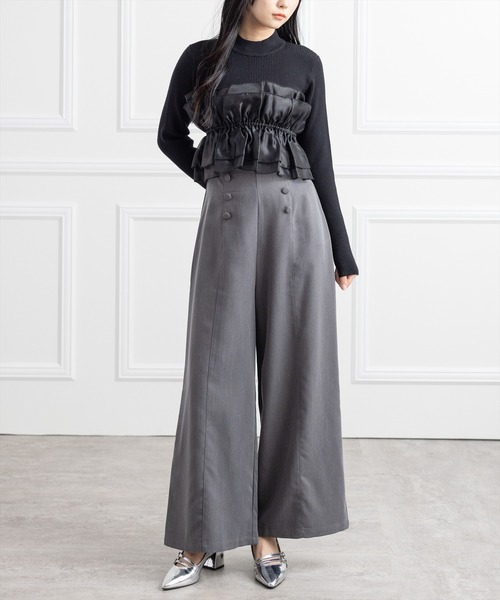 CLEAR BASIC（クリアベーシック）の「チュールドッキングリブニットトップス[大人 フェミニン 上品]（ニット/セーター・レディース・グレー/アイボリー/ブラック/ピンク・F）」の8枚目の写真