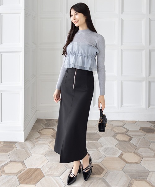 CLEAR BASIC（クリアベーシック）の「チュールドッキングリブニットトップス[大人 フェミニン 上品]（ニット/セーター・レディース・グレー/アイボリー/ブラック/ピンク・F）」の10枚目の写真