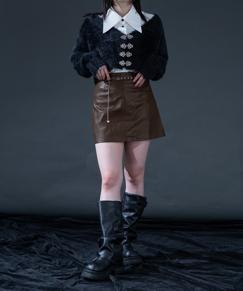 Ellno de Mavie(エルノデメヴィ)の「合皮ミニスカート/チャームベルトツキ(スカート・レディース・ブラック/ブラウン・FREE)」の10枚目の写真